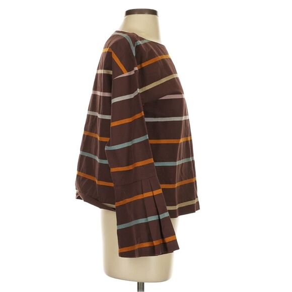 Kowtow Nelken Top 100% Organic Cotton 3/4 Bell Sleeve Brown Landscape Stripe Sm - Picture 4 of 6